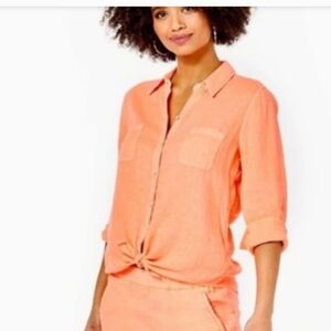 Lilly Pulitzer Orange Linen Button-Down Shirt